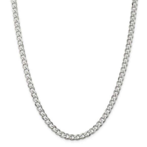 6mm Rhodium Plated Sterling Silver Solid Curb Chain Necklace 22 Inch